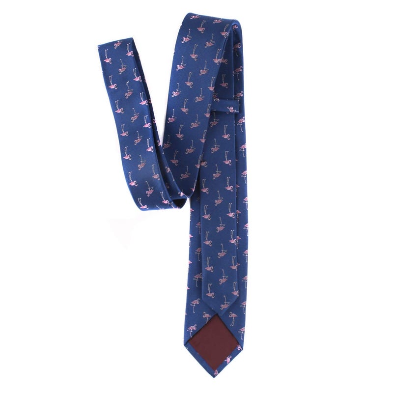 Secdtie Mens Navy Blue Self Cravat Novelty Tie Silk Red-crowned Crane Design Animal Skinny flamingos Necktie Gift for Husband - Image 5
